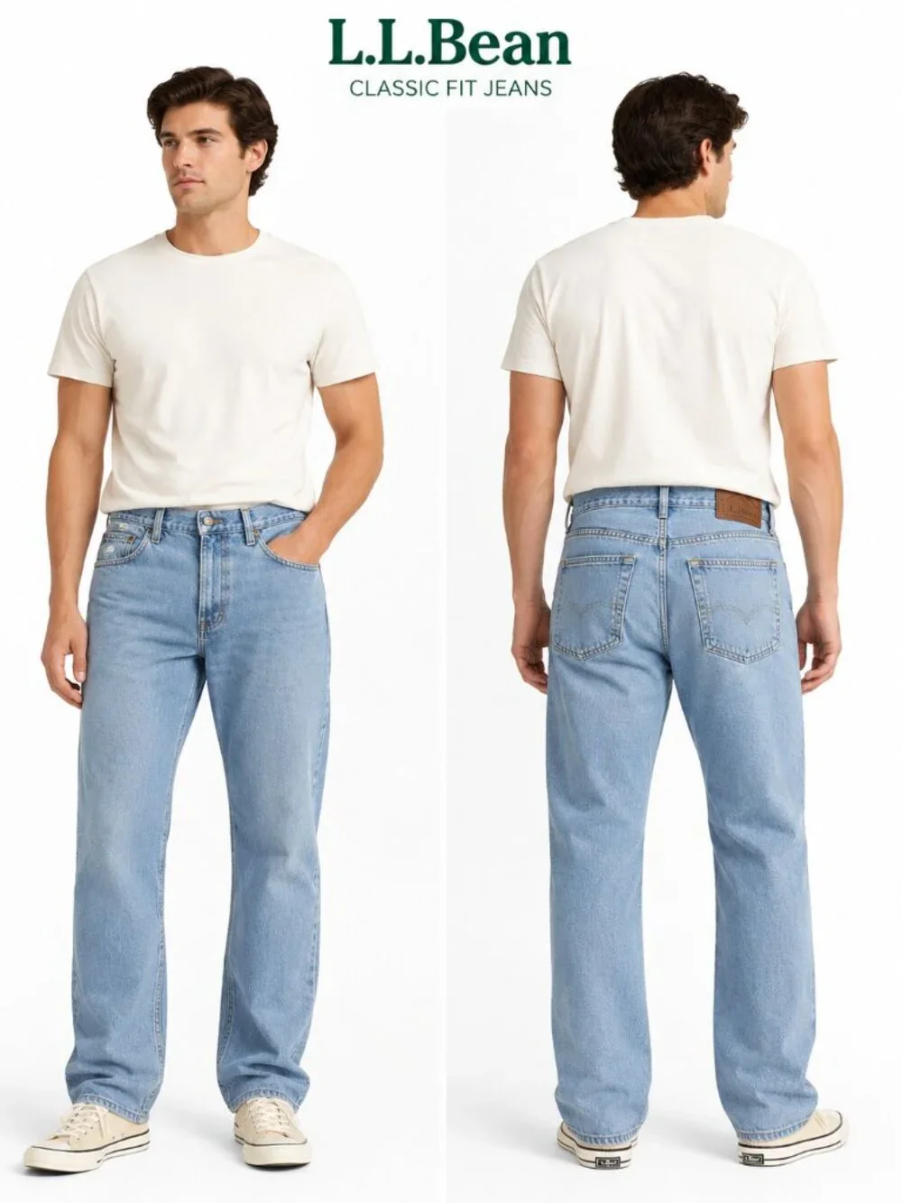 L.L.Bean Classic Fit Straight Leg Jeans Shoes? Men's Light Blue Denim 35x34